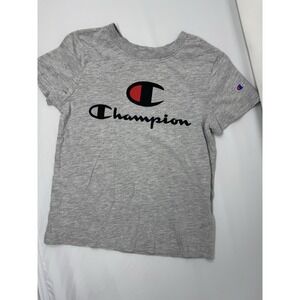 Champion Shirt‎ Kids 6/7 Gray  Spellout Classic Logo Crew Neck Short Sleeve